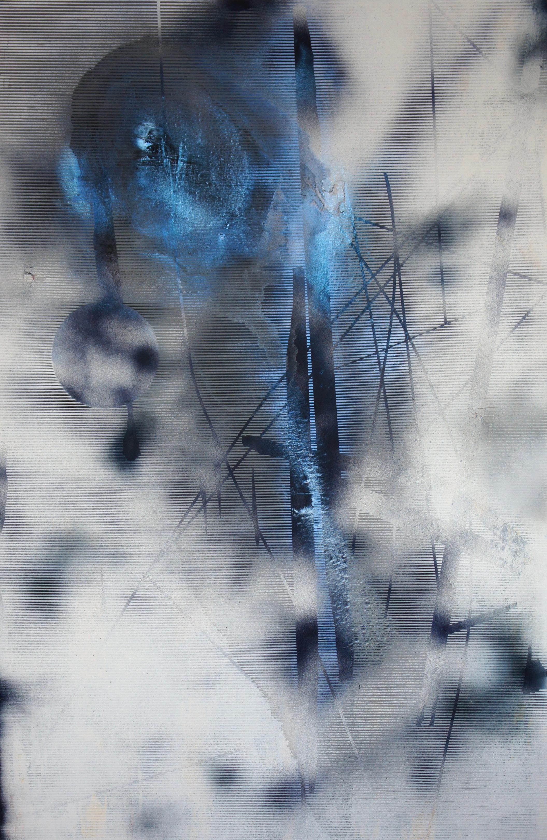 Turbulence (grid painting abstract contemporary navy blue contemporary art) - Mixed Media Art by Melisa Taylor Metzger