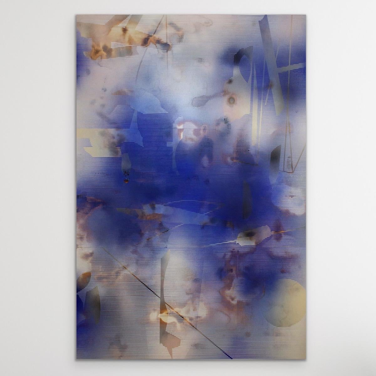 Turbulence (grid painting abstract wood contemporary blue art contemporary) For Sale 7