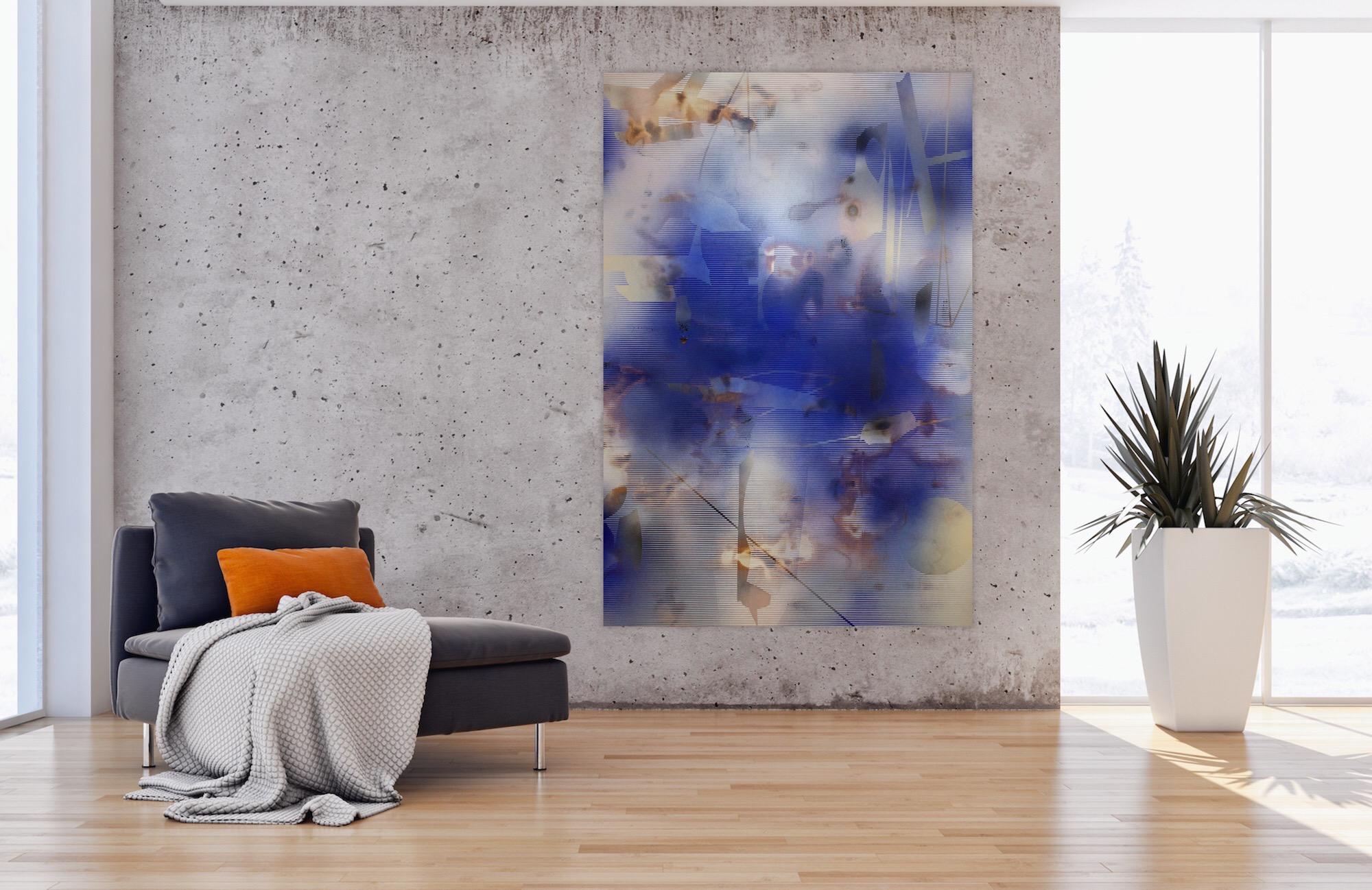 Bulbulence (Rastermalerei abstraktes Holz zeitgenössische blaue Kunst zeitgenössisch) (Grau), Abstract Painting, von Melisa Taylor Metzger