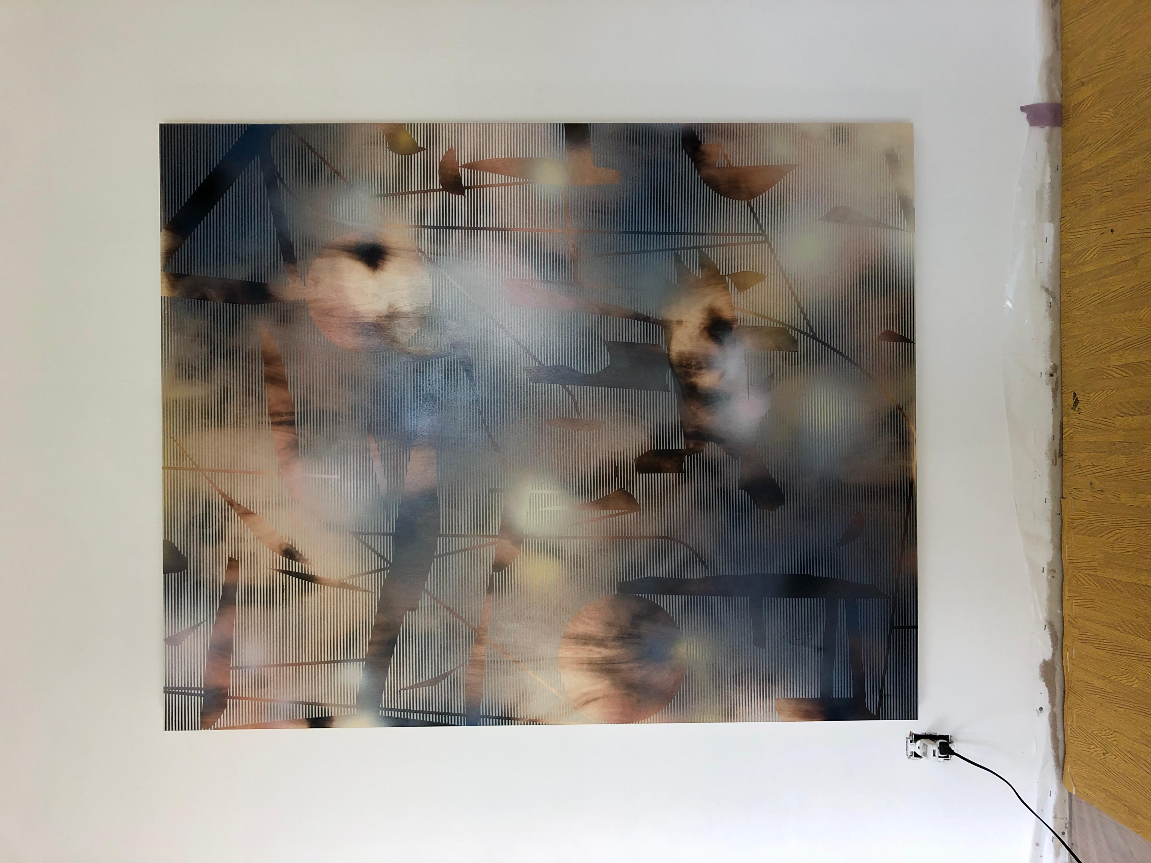 Turbulence x (Gittermalerei abstraktes Holz zeitgenössische organische Motive optisch) im Angebot 2