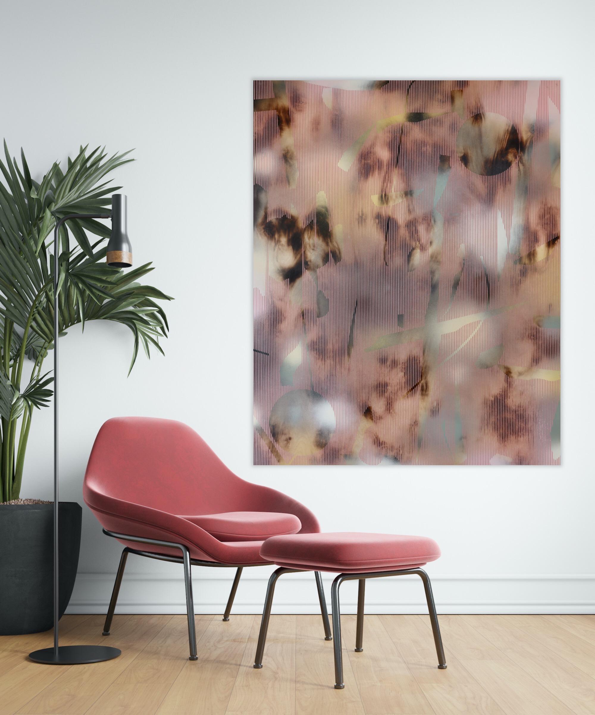 Turbulence x1 (pink tripes lines wood abstract grid optimal contemporary design) For Sale 5