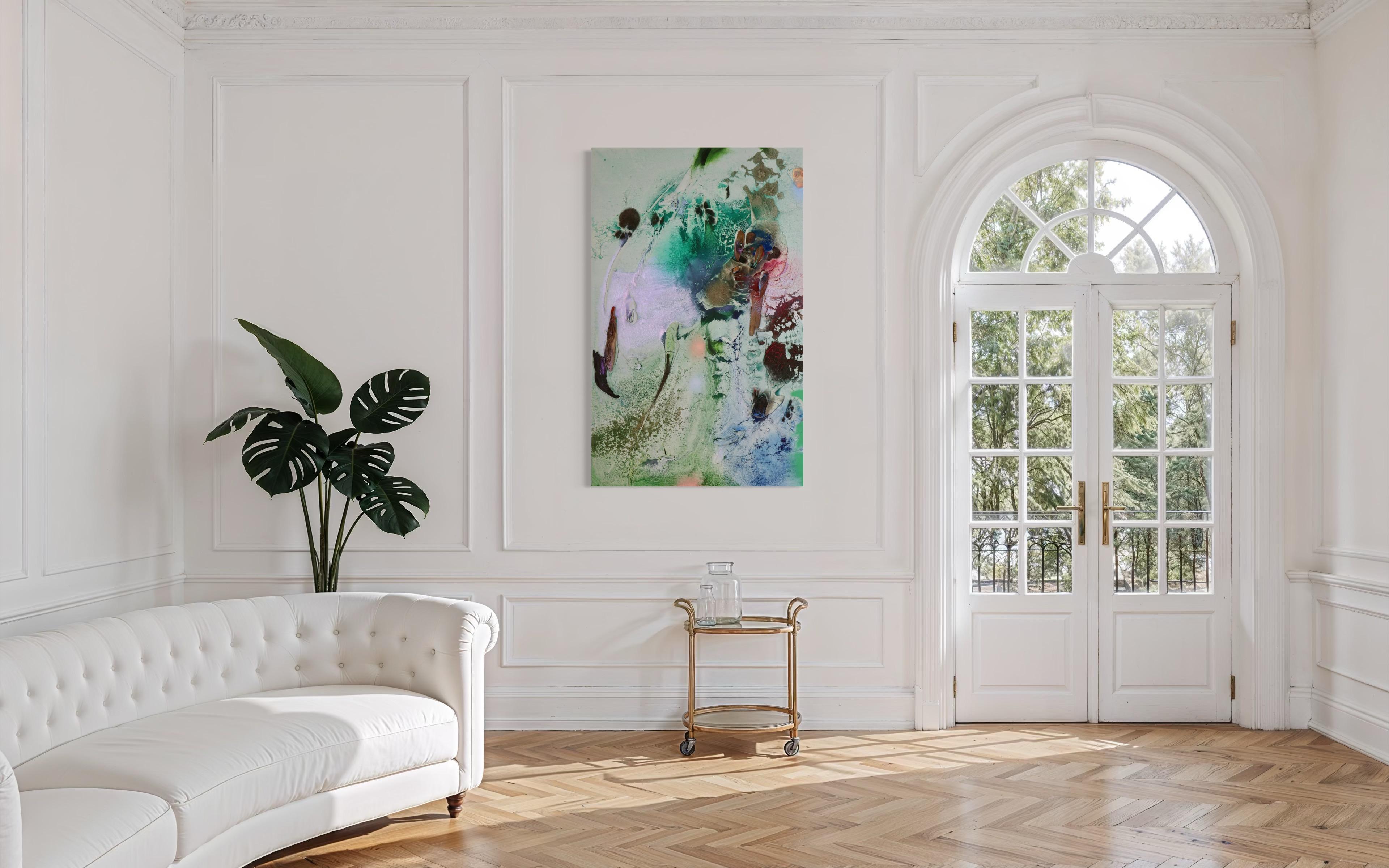 Vestiges spectrales I (Textur, organisch, biophil, Sand, Pastellfarben, Mischtechnik) im Angebot 7