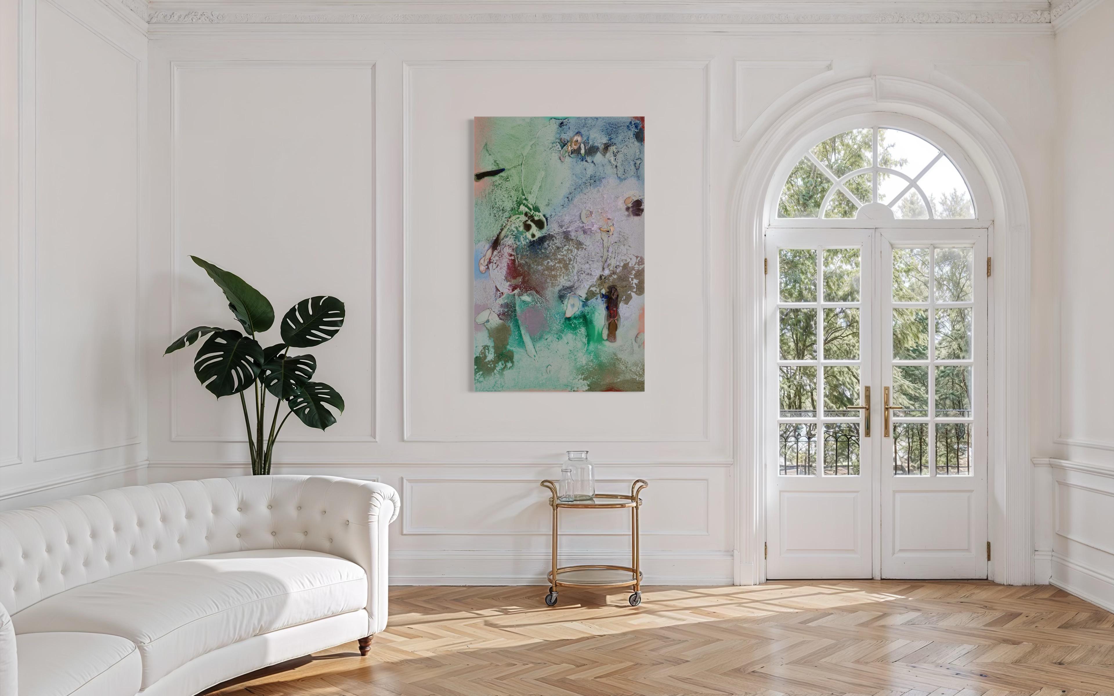 Vestiges spectrales II (Textur, organisch, biophil, Sand, Pastellfarben, Mischtechnik) (Abstrakt), Mixed Media Art, von Melisa Taylor Metzger