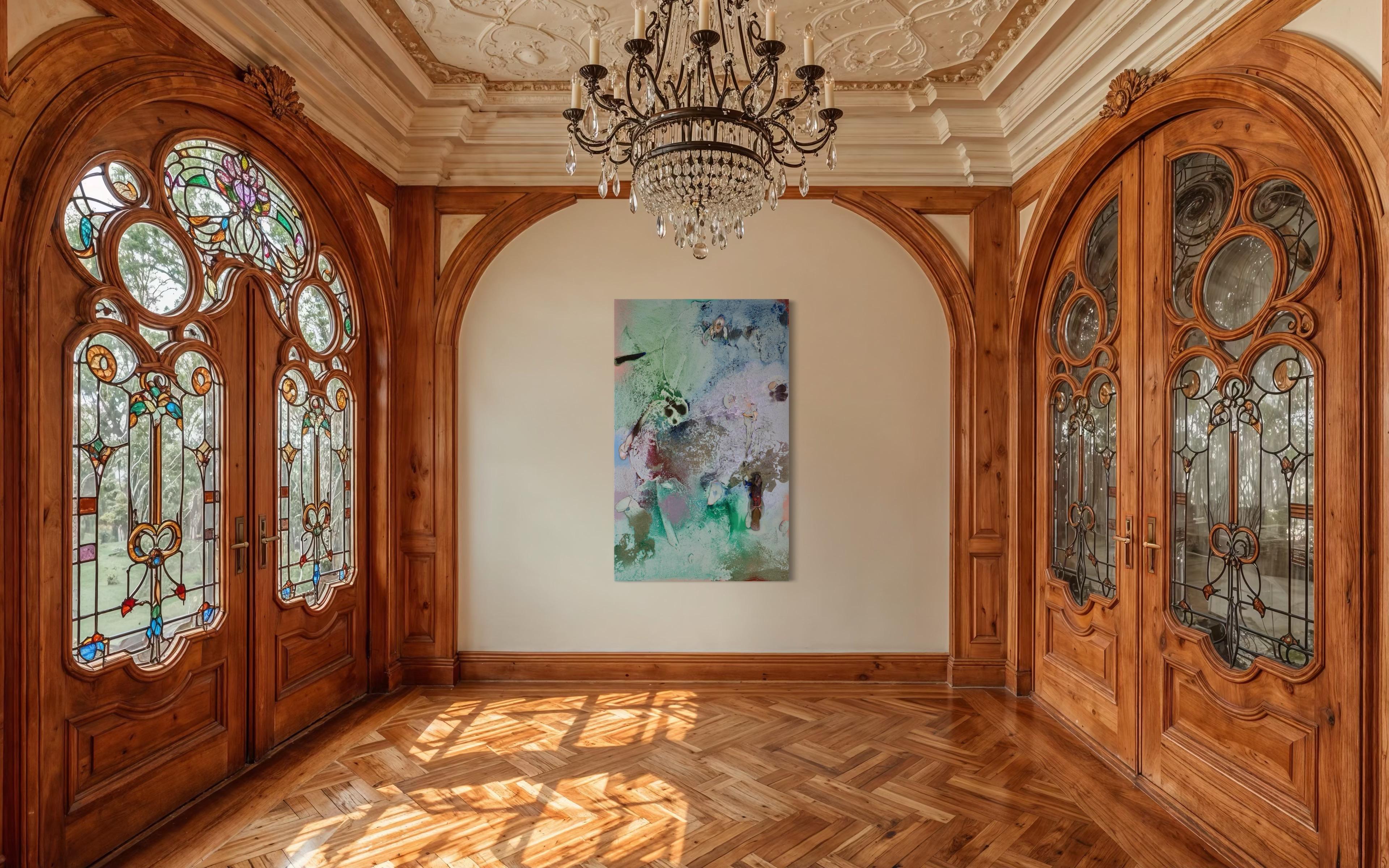 Vestiges spectrales II ist ein großformatiges Mixed-Media-Gemälde auf Leinwand, das die Oberfläche in ein strukturiertes Terrain verwandelt, in dem sich das Sichtbare und das Unsichtbare vermischen. Die aus Schichten von Acryl, Impasto und