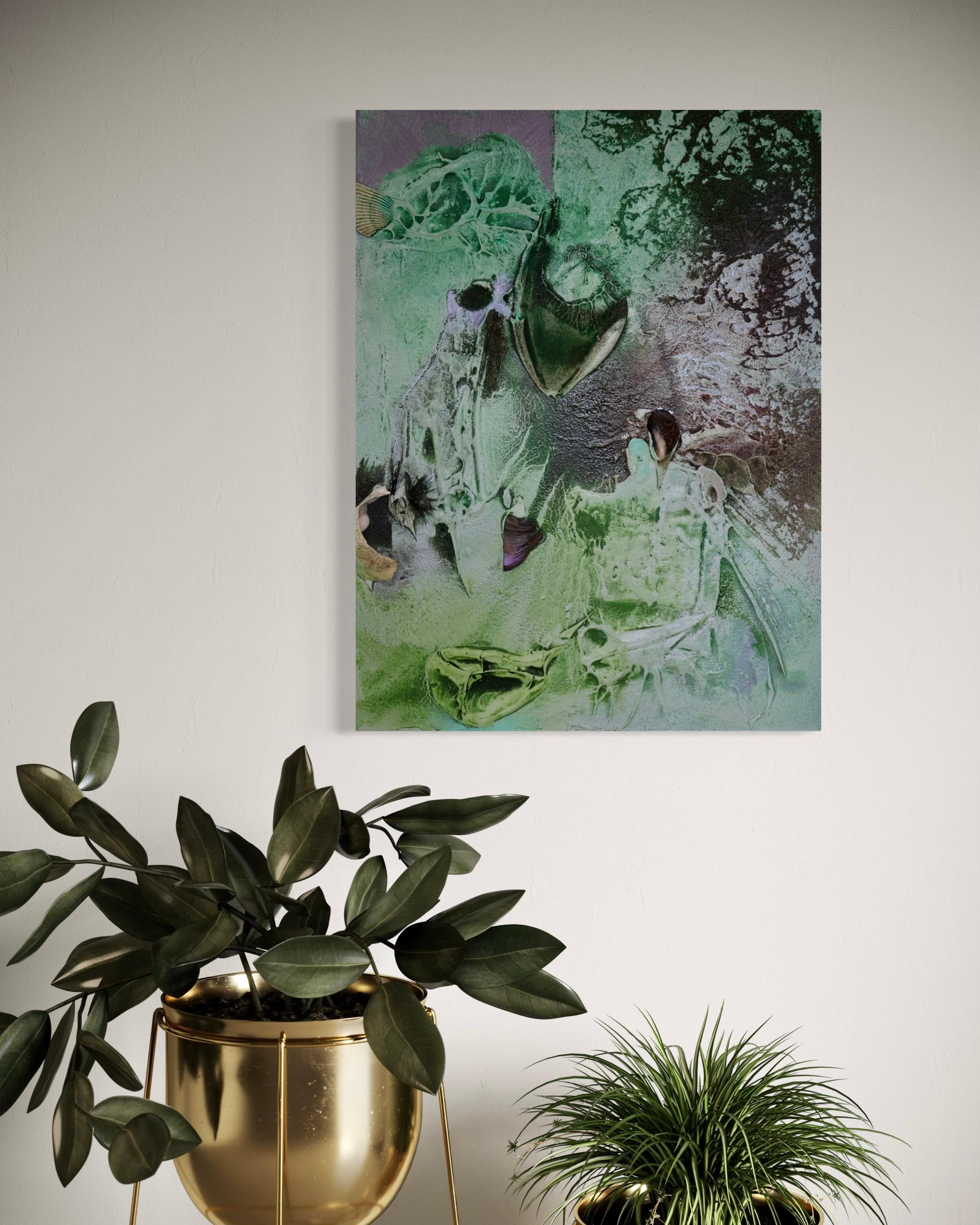 Vestiges spectrales IV (texture organic, biophilic, sand, light green, mix-media For Sale 8