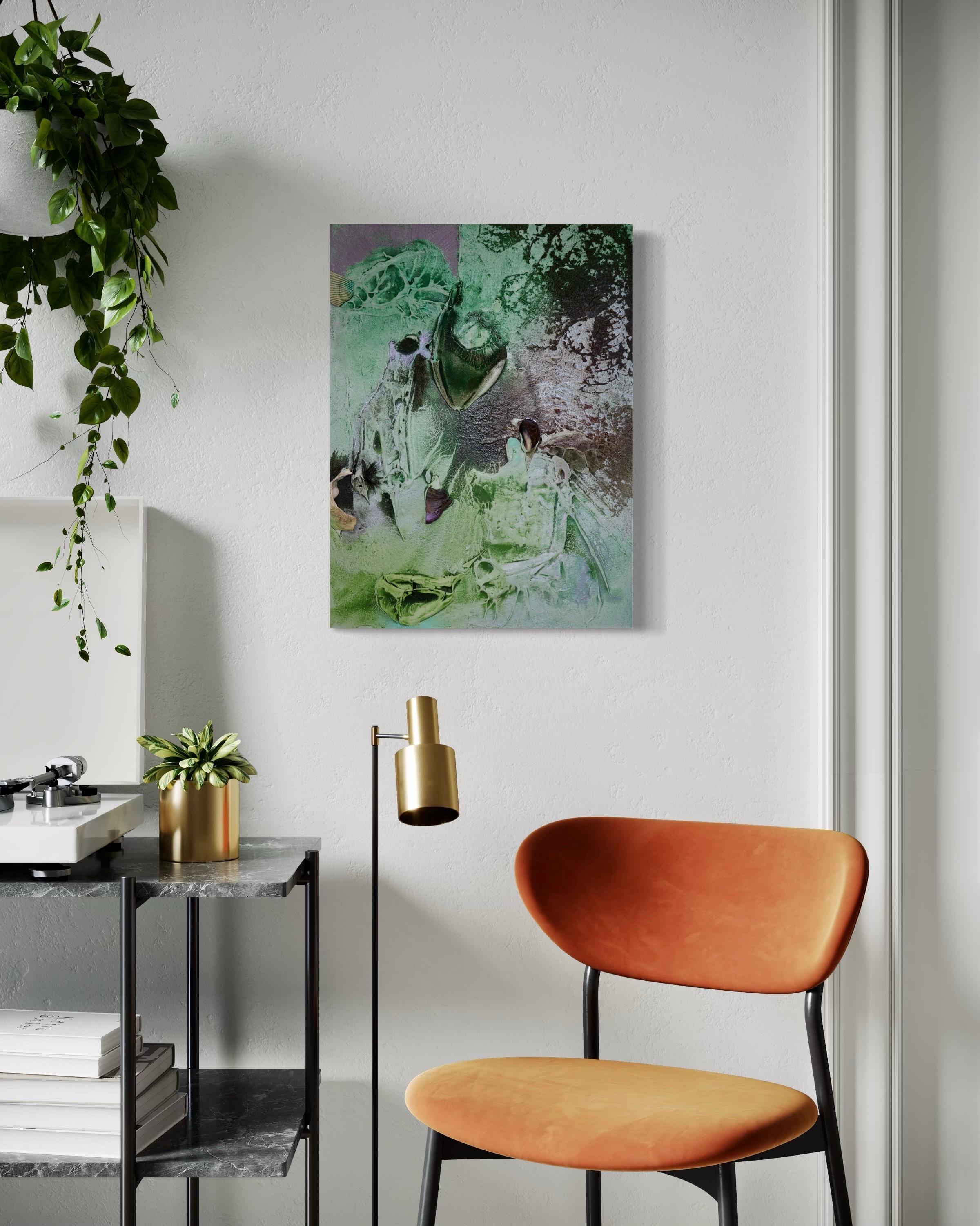 Vestiges spectrales IV (texture organic, biophilic, sand, light green, mix-media For Sale 10