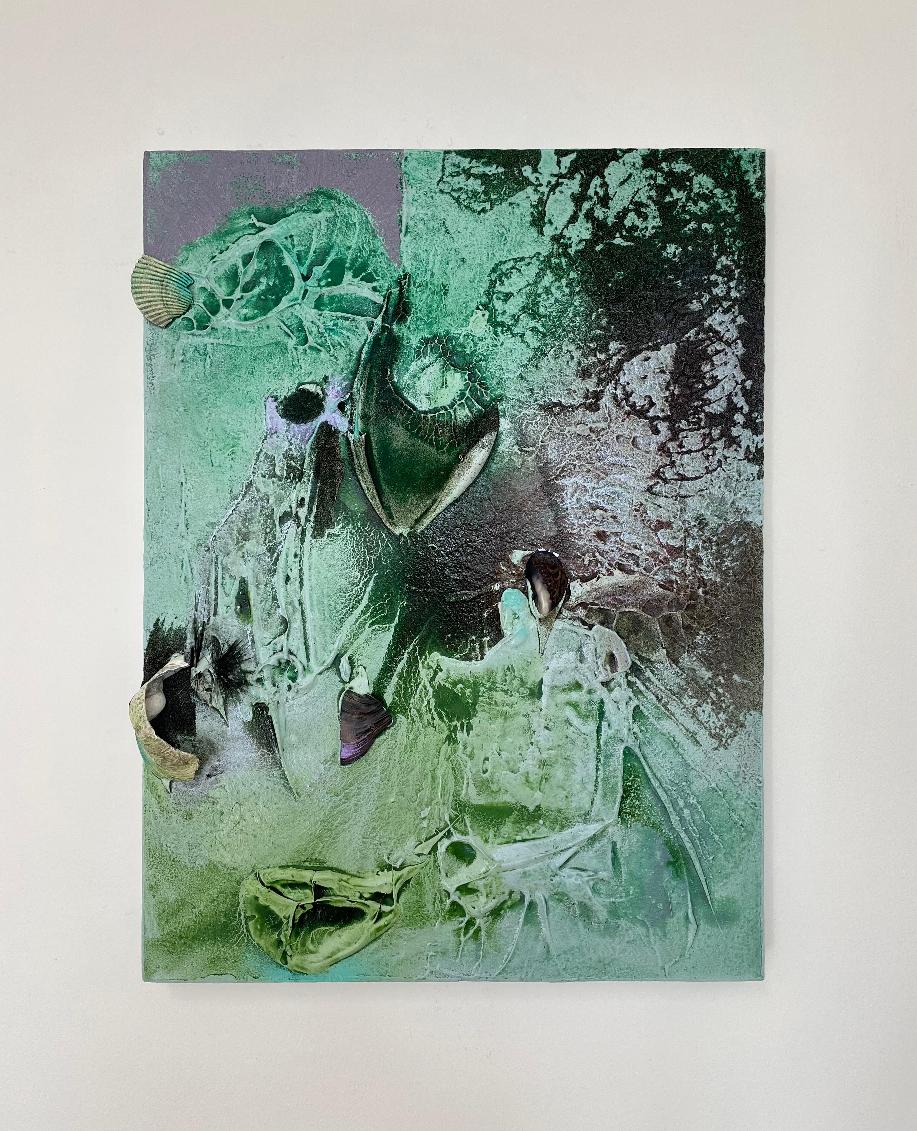 Vestiges spectrales IV (texture organic, biophilic, sand, light green, mix-media - Abstract Mixed Media Art by Melisa Taylor Metzger