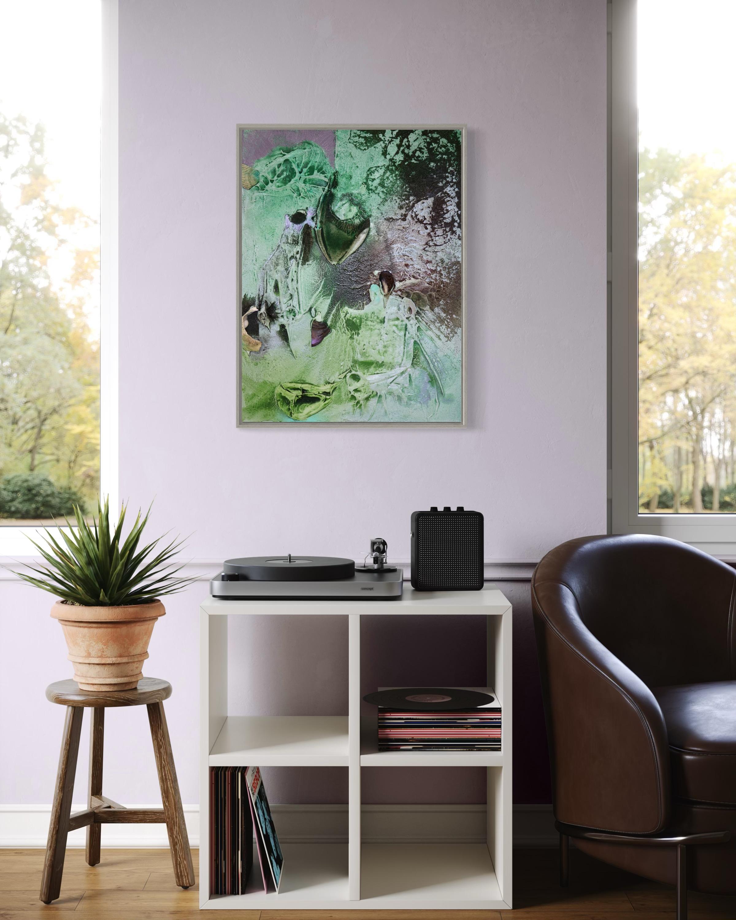 Vestiges spectrales IV (texture organic, biophilic, sand, light green, mix-media For Sale 2