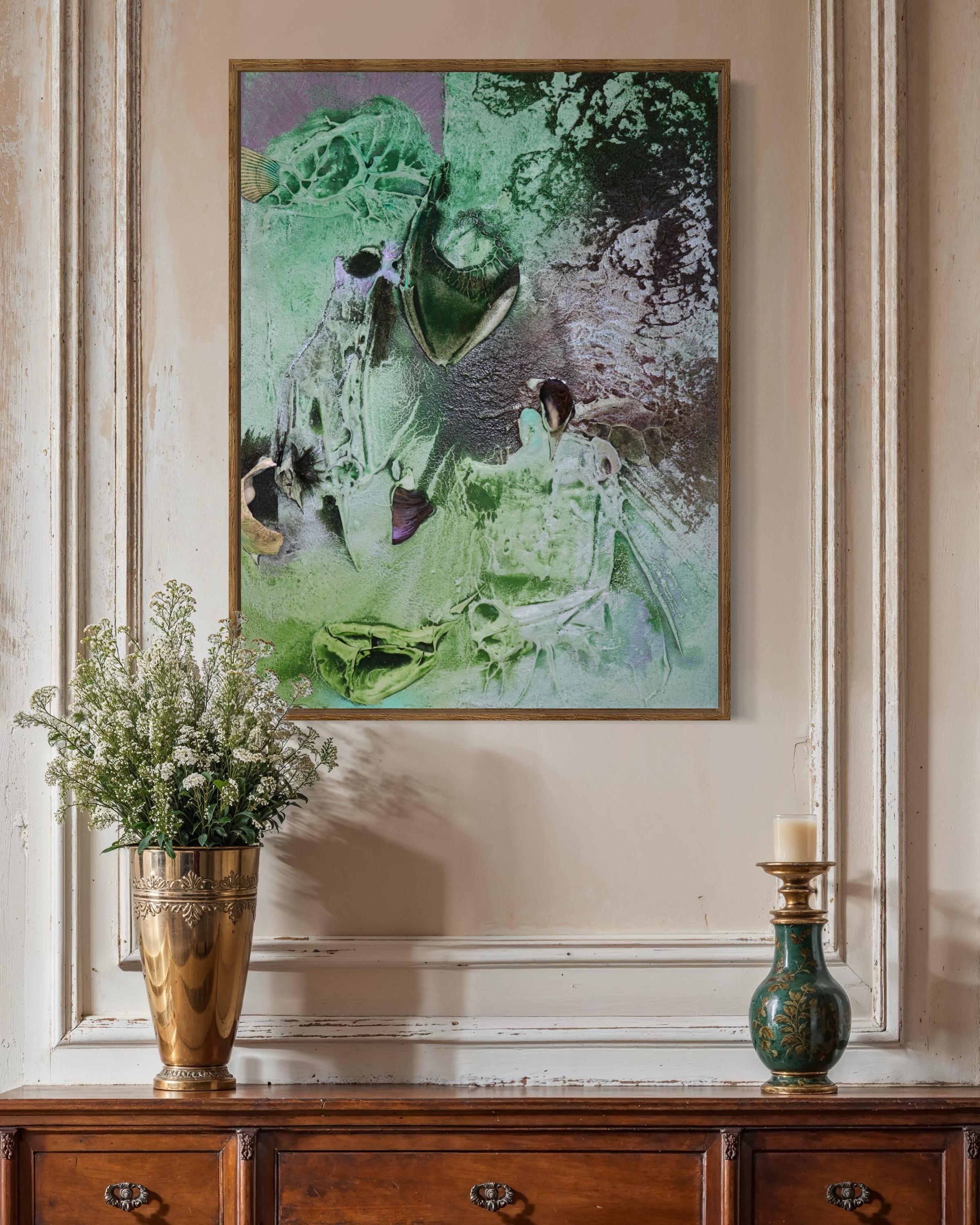 Vestiges spectrales IV (texture organic, biophilic, sand, light green, mix-media For Sale 3