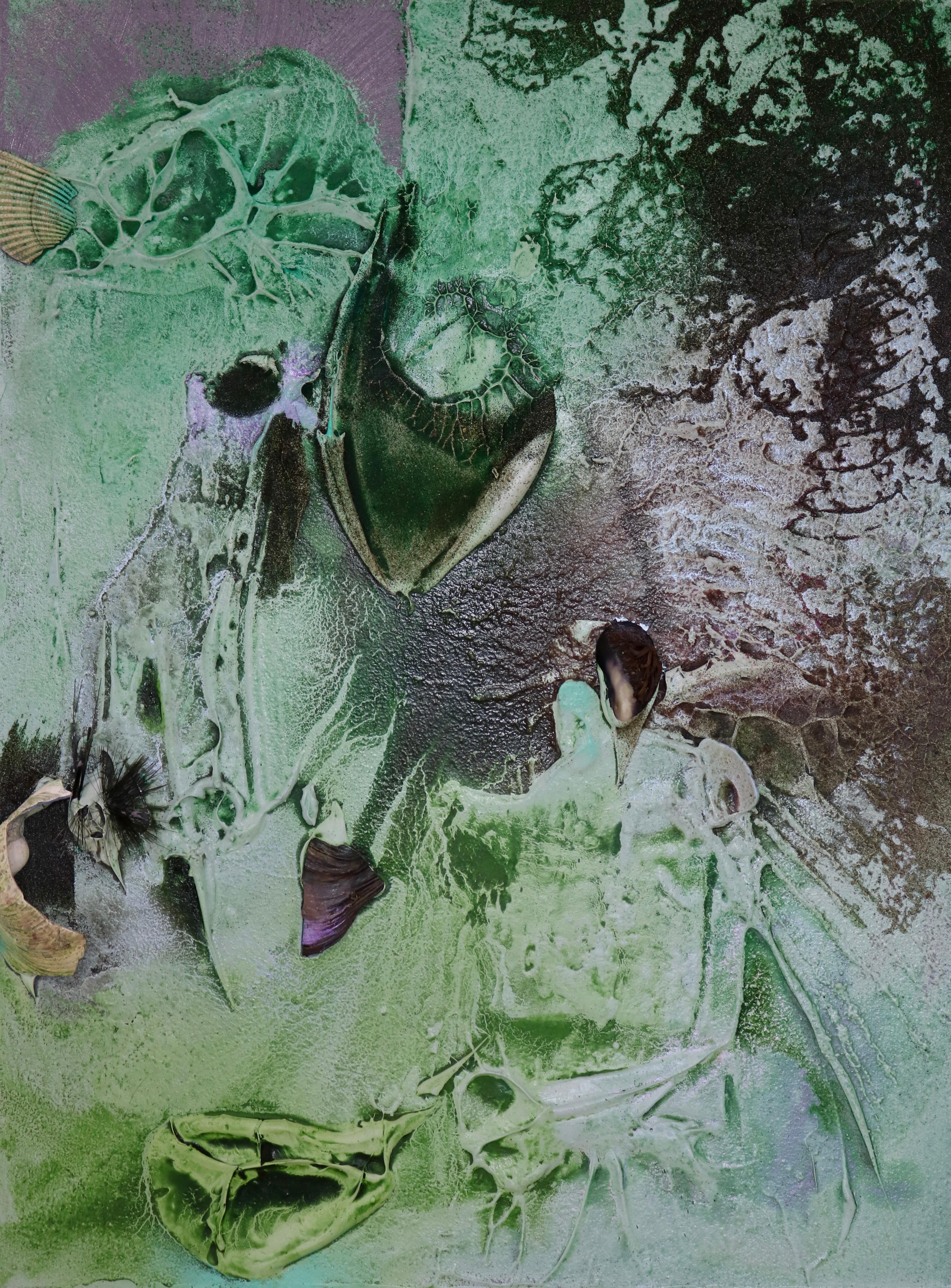 Vestiges spectrales IV (texture organic, biophilic, sand, light green, mix-media - Mixed Media Art by Melisa Taylor Metzger