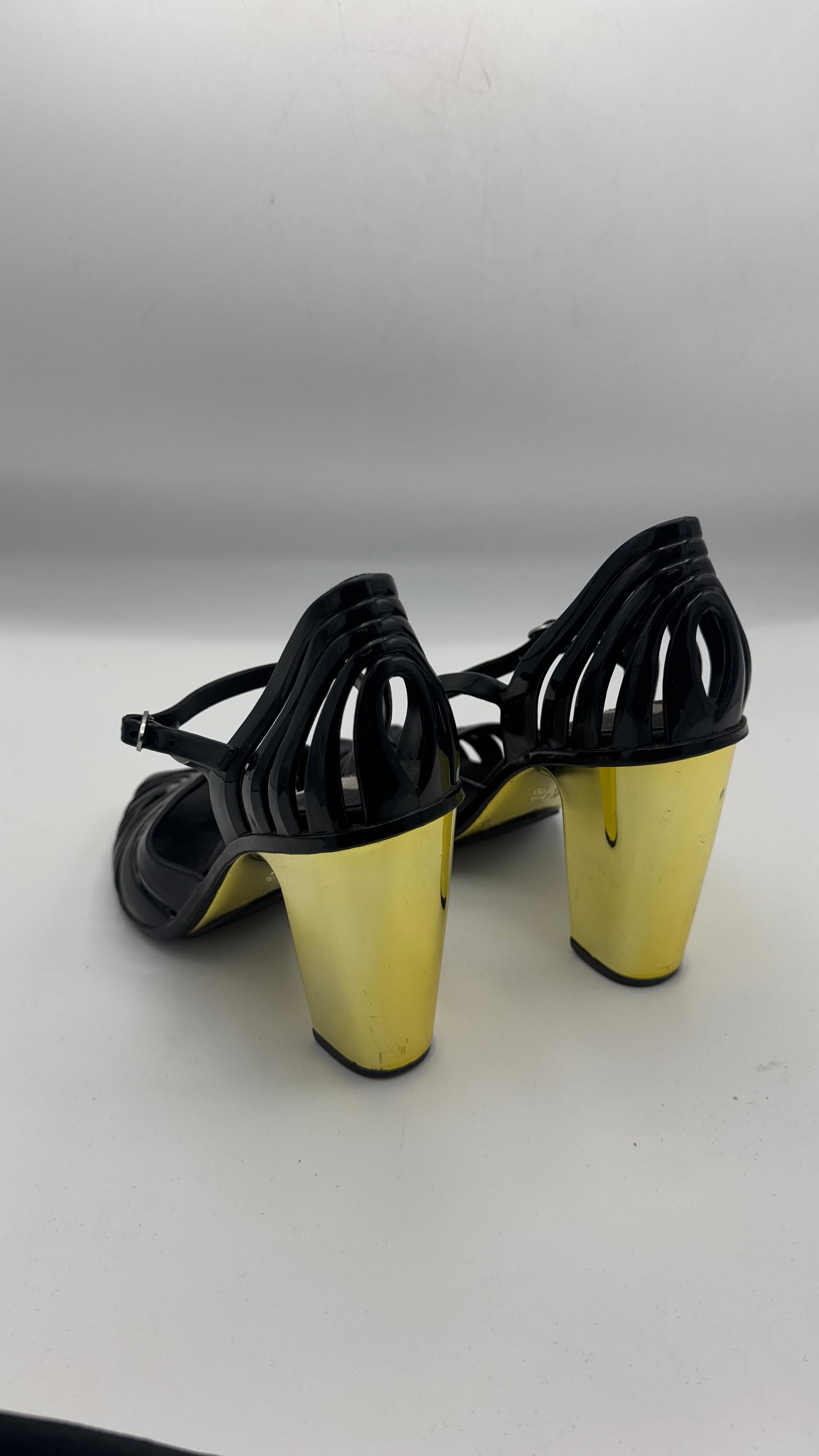 Melissa Black PVC Heels with Gold Geometric Block Heel - We pay for import duty! in vendita 2