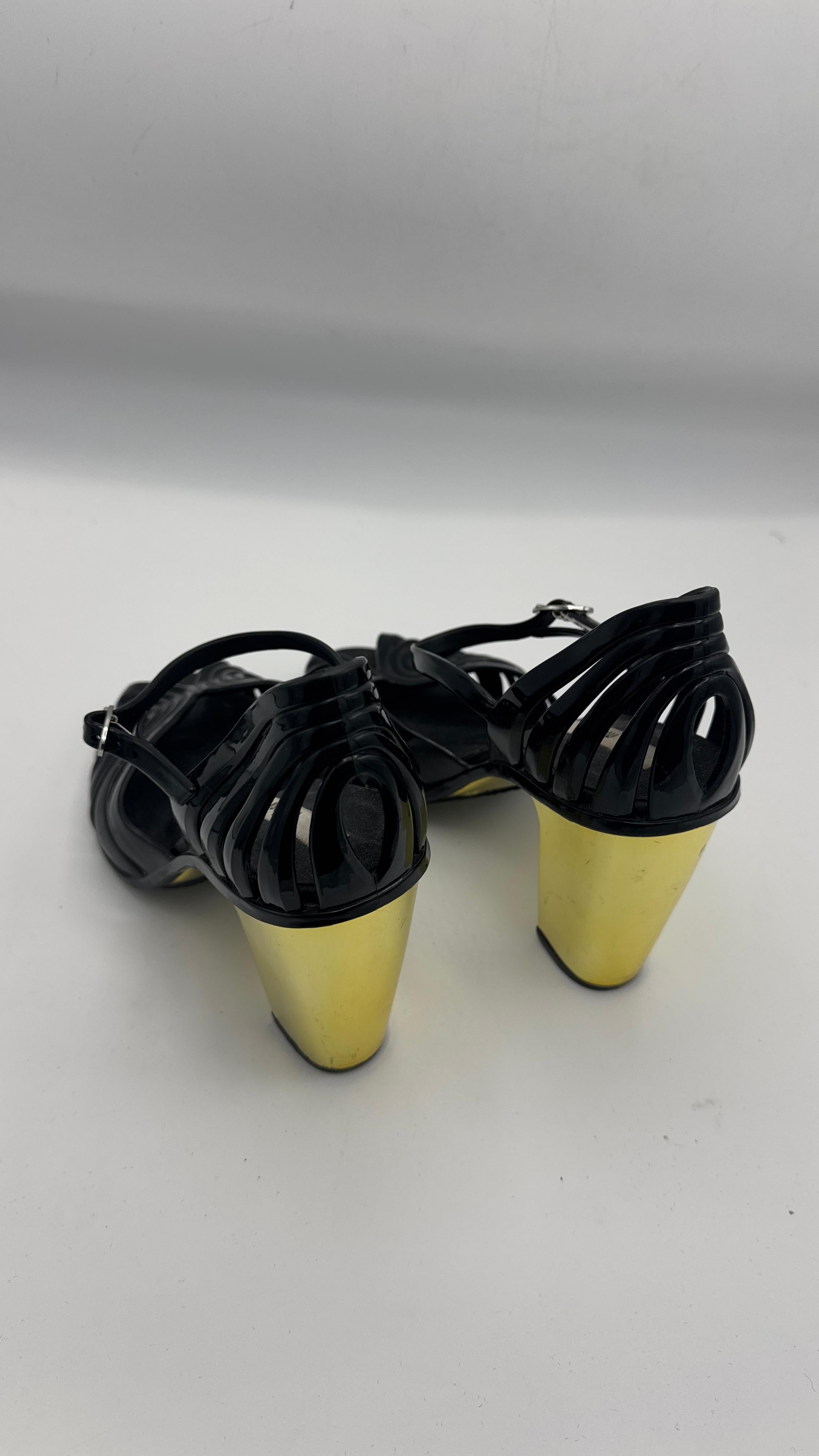 Melissa Black PVC Heels with Gold Geometric Block Heel - We pay for import duty! in vendita 3