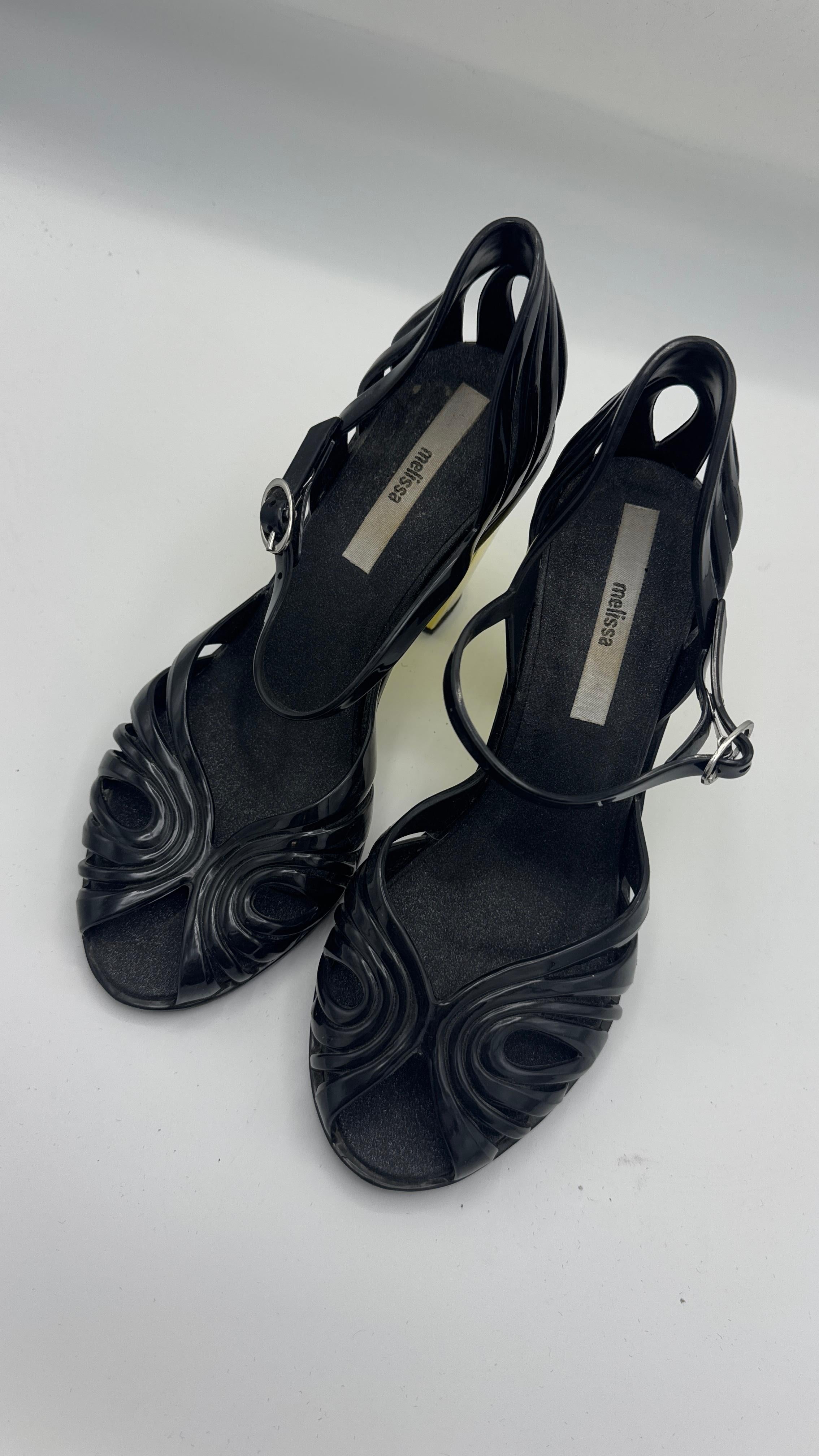 Melissa Black PVC Heels with Gold Geometric Block Heel - We pay for import duty! in vendita 5