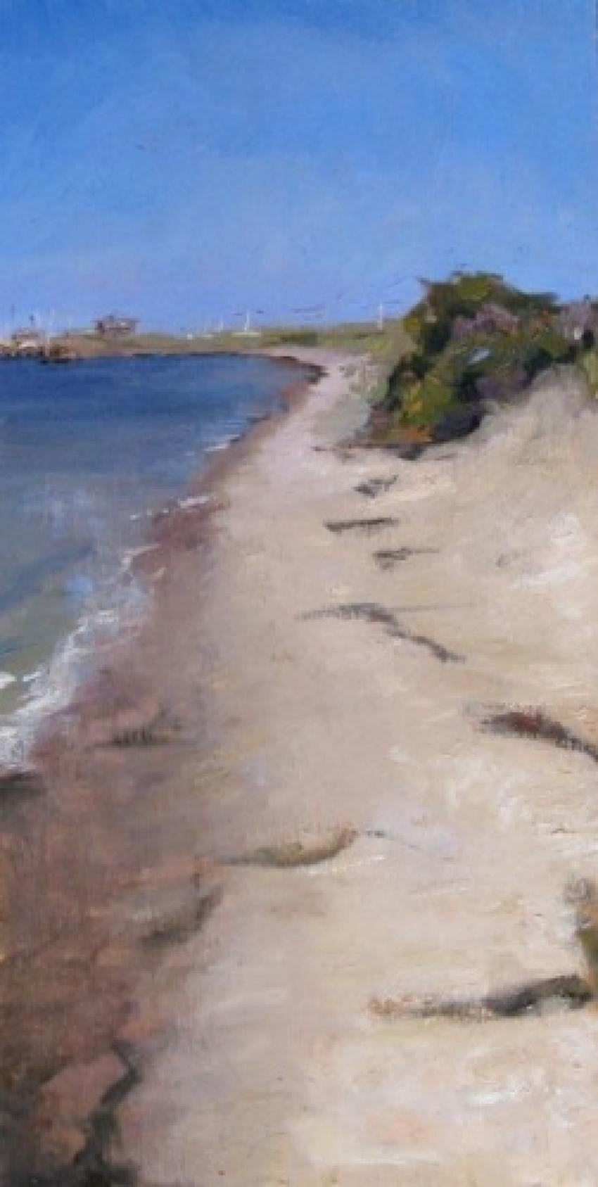 By the Bay, Oil , Realism, Florence Academy, Classical Painting - Gray Landscape Painting by Melissa F. Sanchez