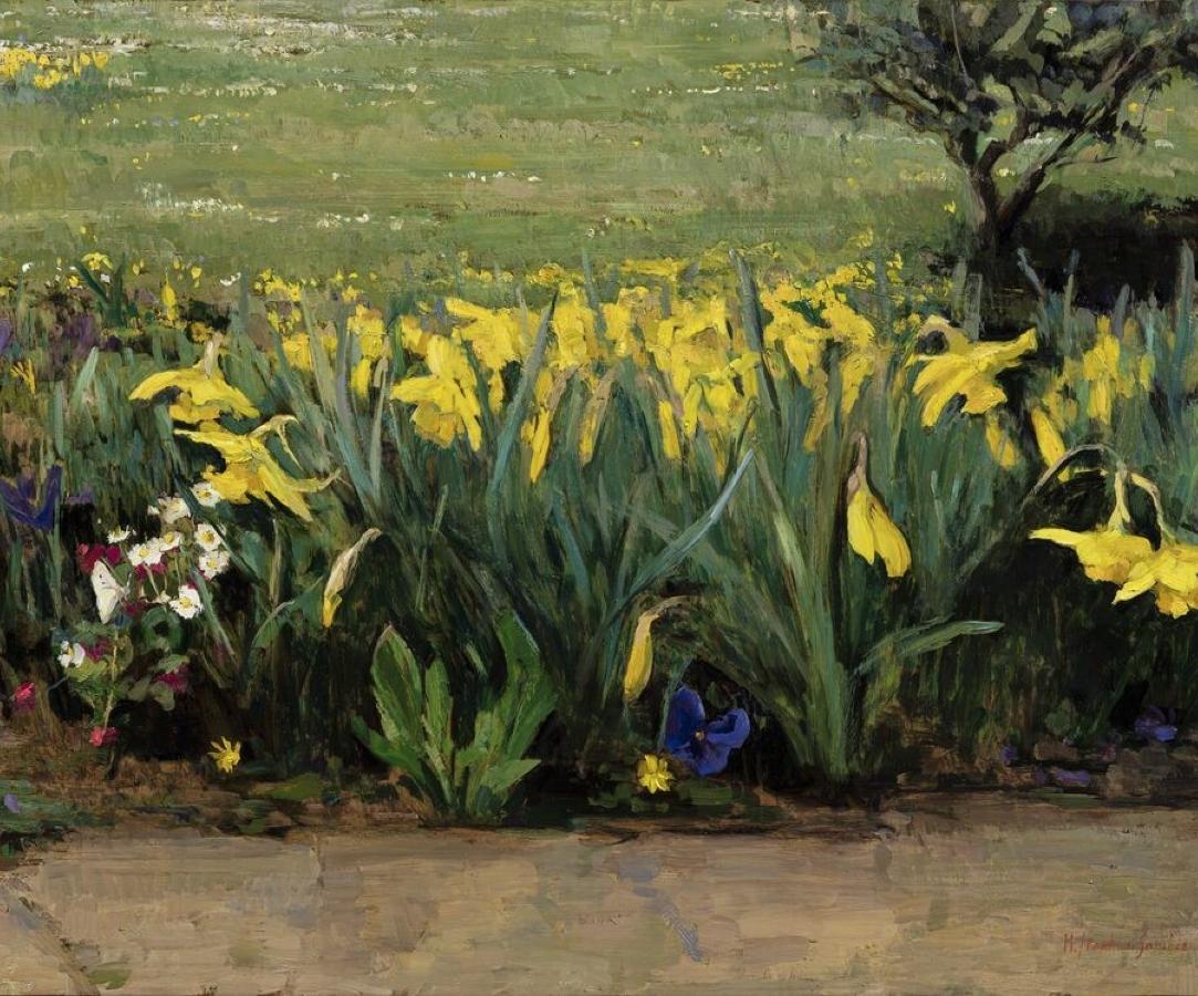 Narcisos  óleo sobre cobre Bodegón floral de la Academia de Florencia - Painting Realista de Melissa F. Sanchez