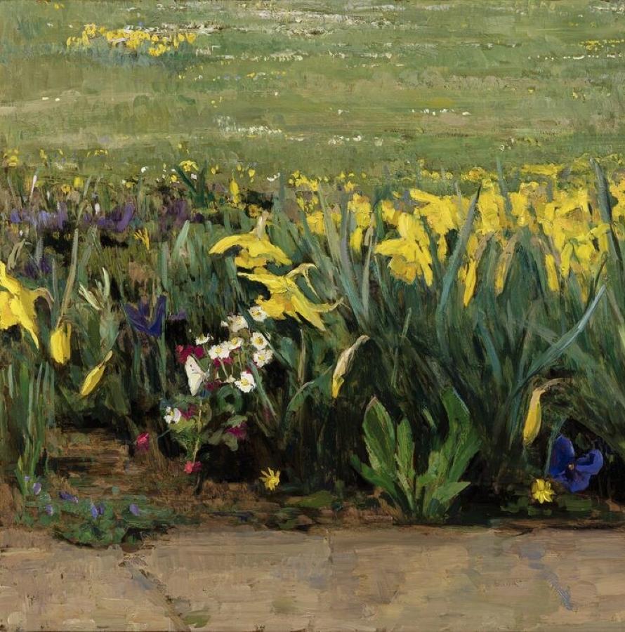 Narcisos  óleo sobre cobre Bodegón floral de la Academia de Florencia   
Una pintura al óleo de Melissa Franklin Sanchez. Un primer plano luminoso de narcisos en flor en la casa del artista en Fiesole, Italia. La escena está pintada con pintura al