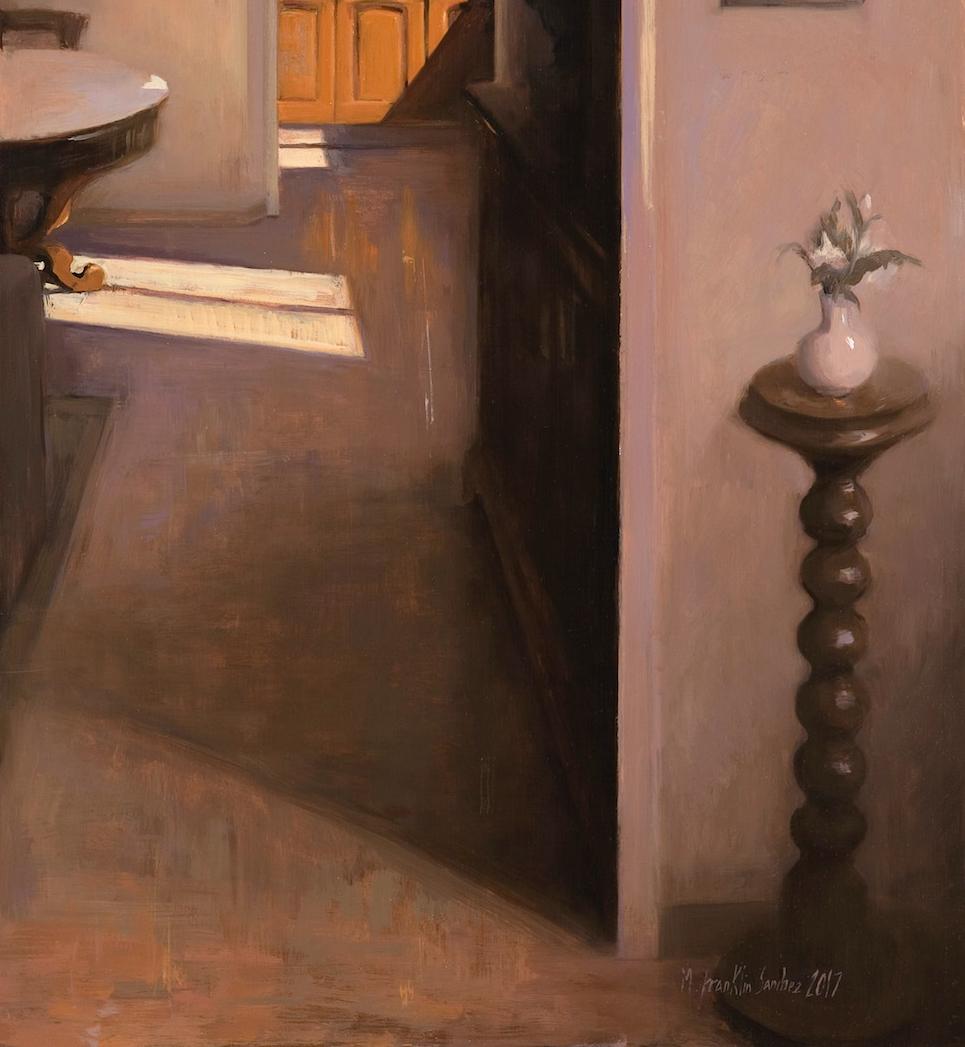 Interior, Oil Painting on Copper, Realism, Florence, Classical Painting - Brown Interior Painting by Melissa F. Sanchez