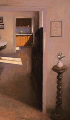 Interior, oil painting on copper,  Style of Realism, Florence, Artist Residence