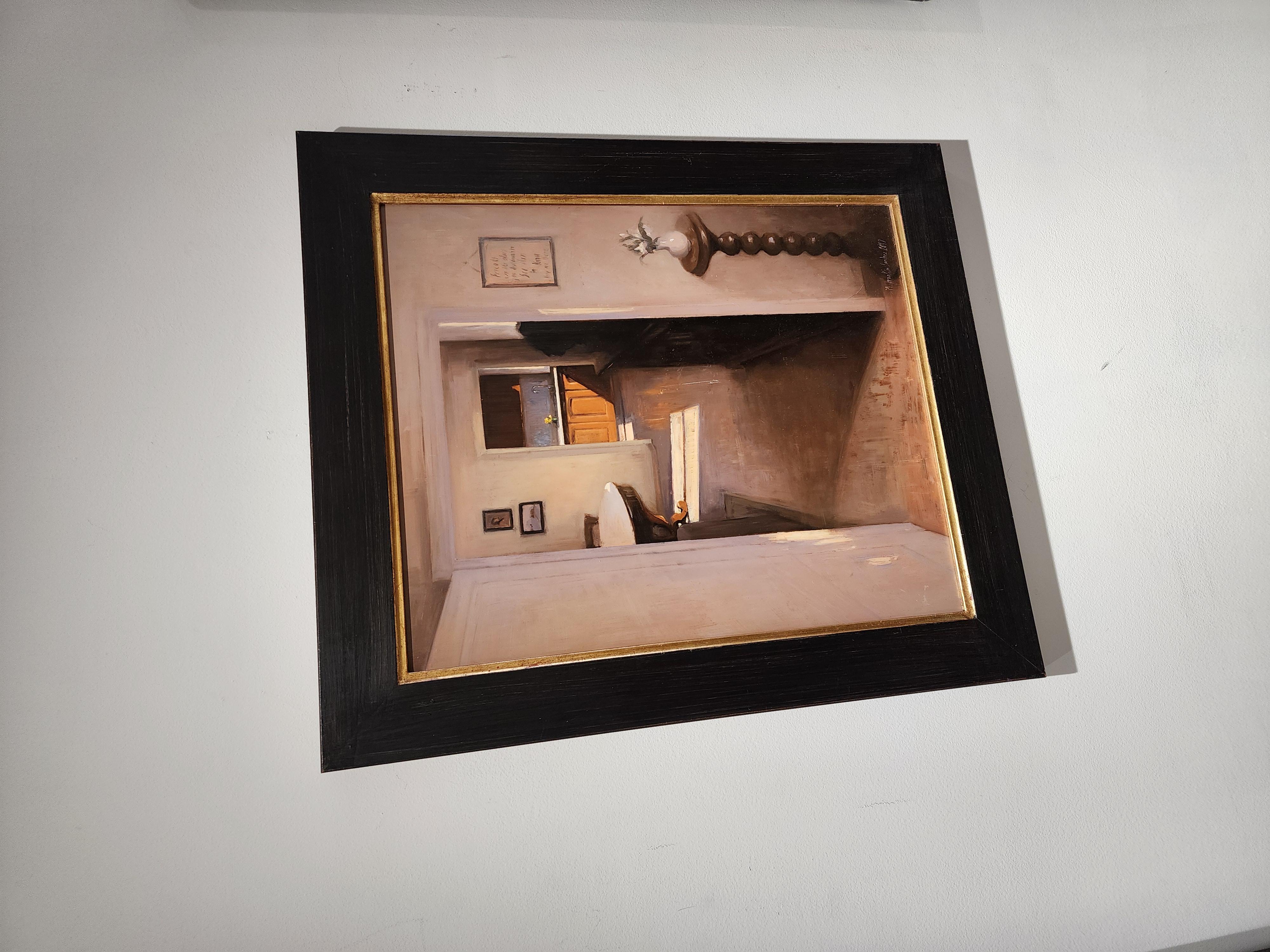 Interior, pintura al óleo sobre cobre,  Estilo del Realismo, Florencia, Residencia de Artistas en venta 4