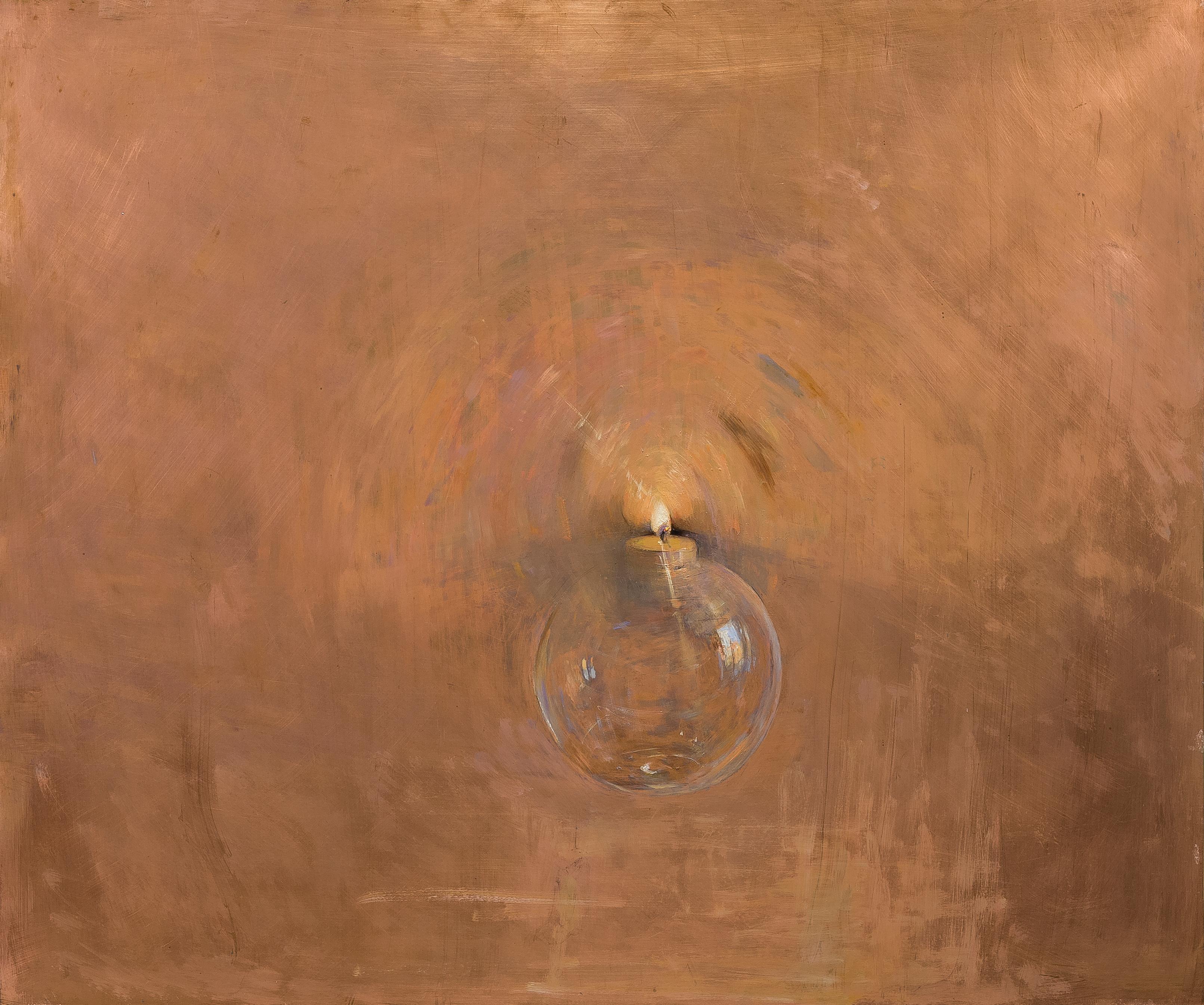 Light, oil painting on copper,  Style of Realism, Florence, Hope. Candle