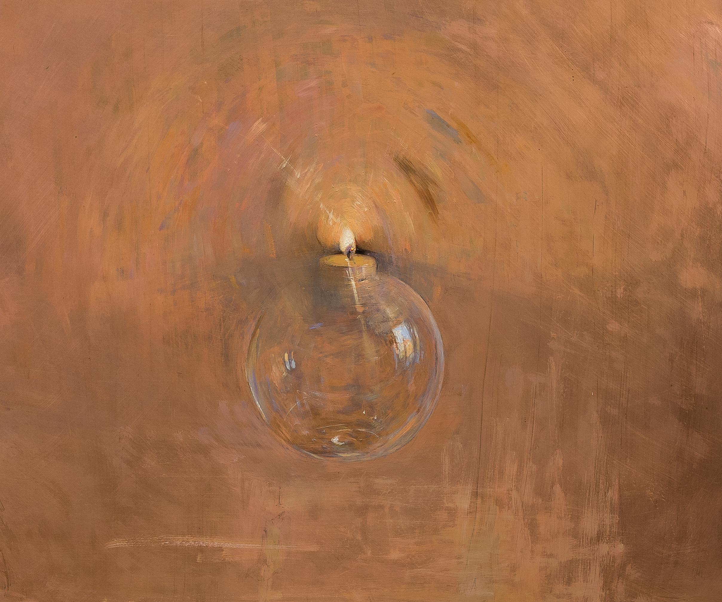 One Light  oil painting on copper  Style of Realism Florence Hope Candle - Realist Painting by Melissa F. Sanchez