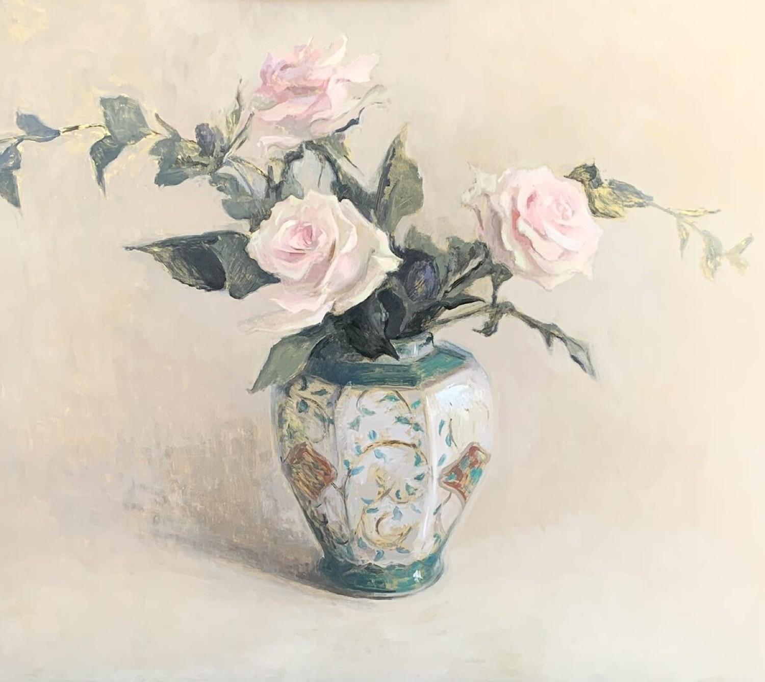 Pink Roses in a porcelain vase 20" x 24" oil on copper Floral Florence