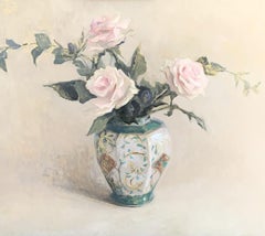 Pink Roses in a porcelain vase 20" x 24" oil on copper Floral Florence