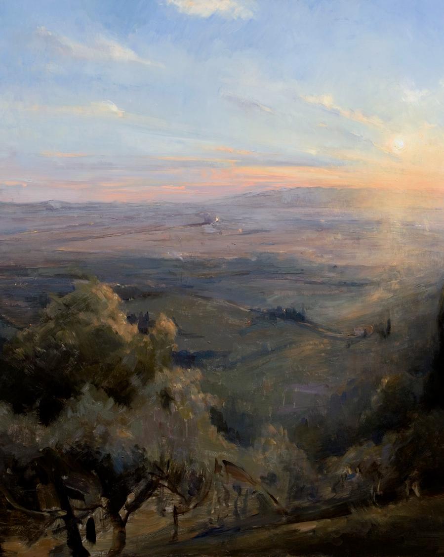 Sunset in Fiesole oil painting/copper,  Style of Realism, Florence, Artist Home - Realist Painting by Melissa F. Sanchez