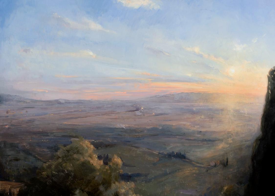 Look for FREE Shipping at Checkout

Sunset is oil on aluminum which allows larger size oil paintings.  This painting takes place in the area of Fiesole where the artist lives with her family  and teaches at the Florence Academy of Art. In this oil