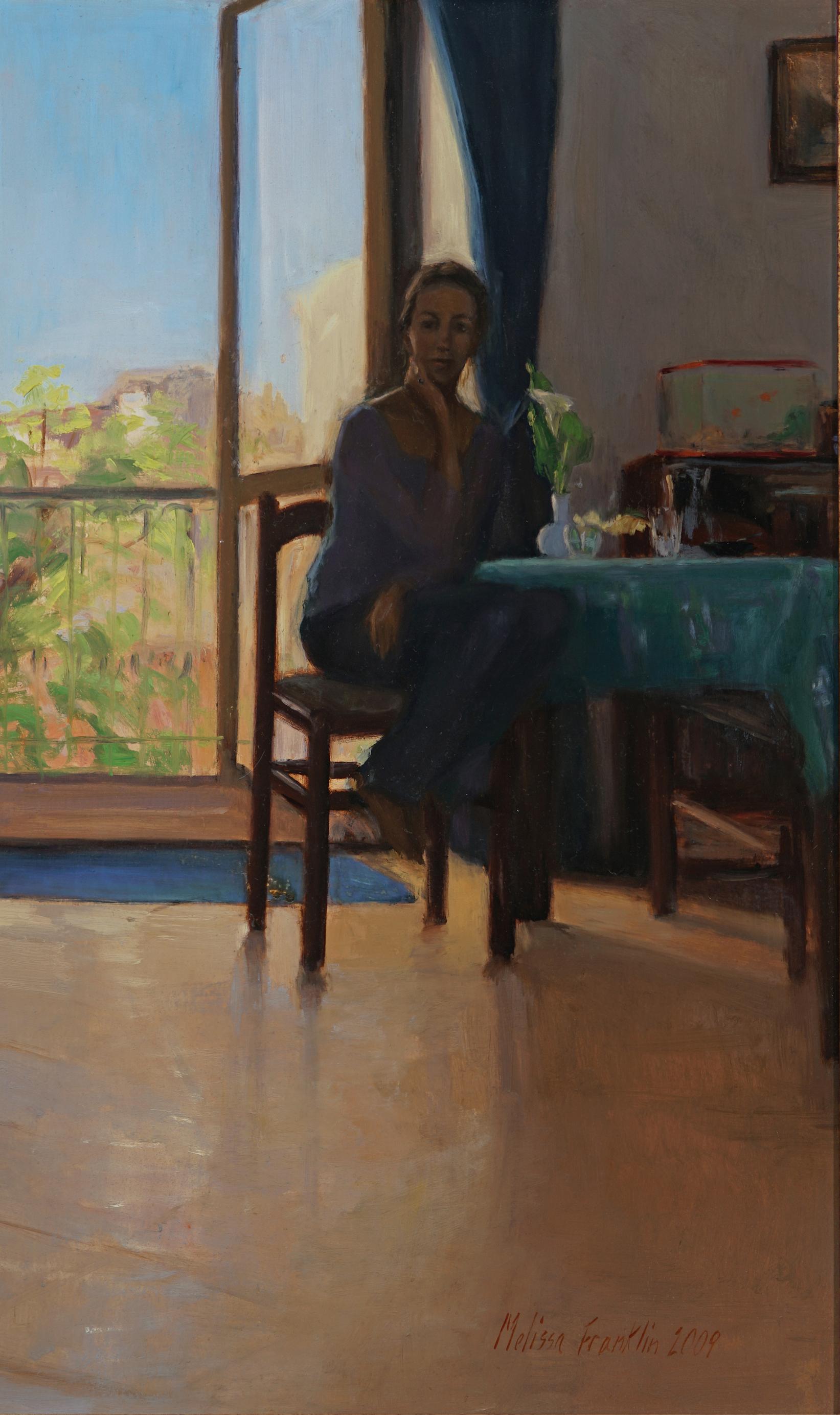 En casa  Óleo sobre lienzo   Imágenes figurativas de fondo   Escena interior  Italia en venta 1