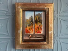 "Días de Otoño" óleo impresionista, bodegón vista ventana, firmado, enmarcado