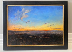 "Christmas Star" contemporary oil on copper painting, tuscan landscape at night