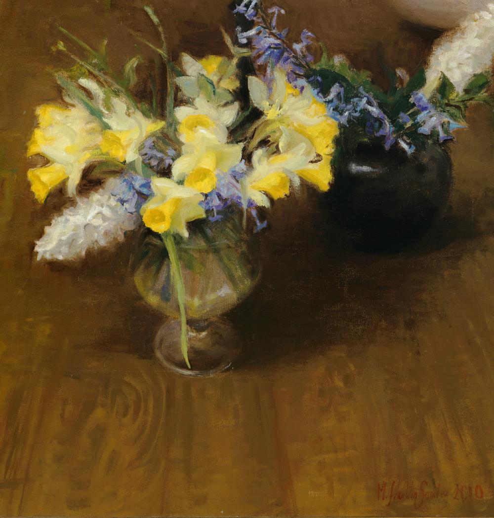 Daffodils   Oil on Canvas Floral   Italy Still-life nature - Realist Painting by Melissa Franklin Sanchez