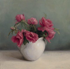 "Garden Peonies" Still life of pink flowers in a white vase