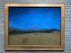 "Nightfall" romantic nocturne painting of Italian Countryside, oil on brass