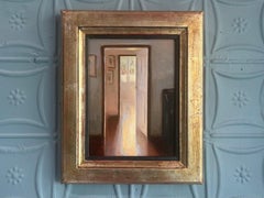 "Reflection" Oil on Copper Painting, Impressionist Interior, Signed Framed 13x11