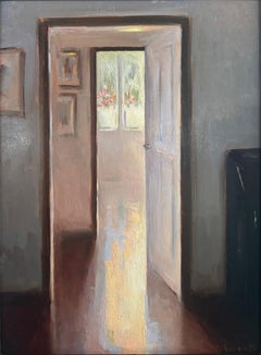 "Reflection" Oil on Copper Painting, Impressionist Interior, Signed Framed 13x11
