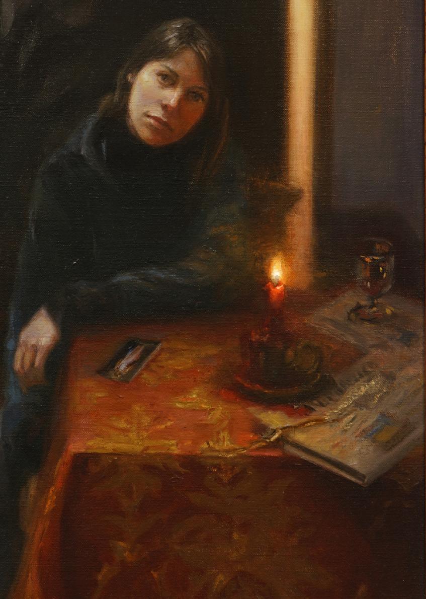  Speranza -Hope di Melissa Franklin Sanchez è un dipinto a olio su tela.   Osservando attentamente Speranza di Mellissa F. Sanchez noterai lo sfondo con gli oggetti. Anche la luminosità della candela è uno dei tocchi speciali di Speranza.  La