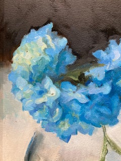 "Summer Blue" Still life of Blue Hydrangeas in a glass vase