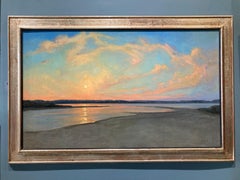 "Summer Over Bridgehampton" - realist landscape painting, sun setting over beach
