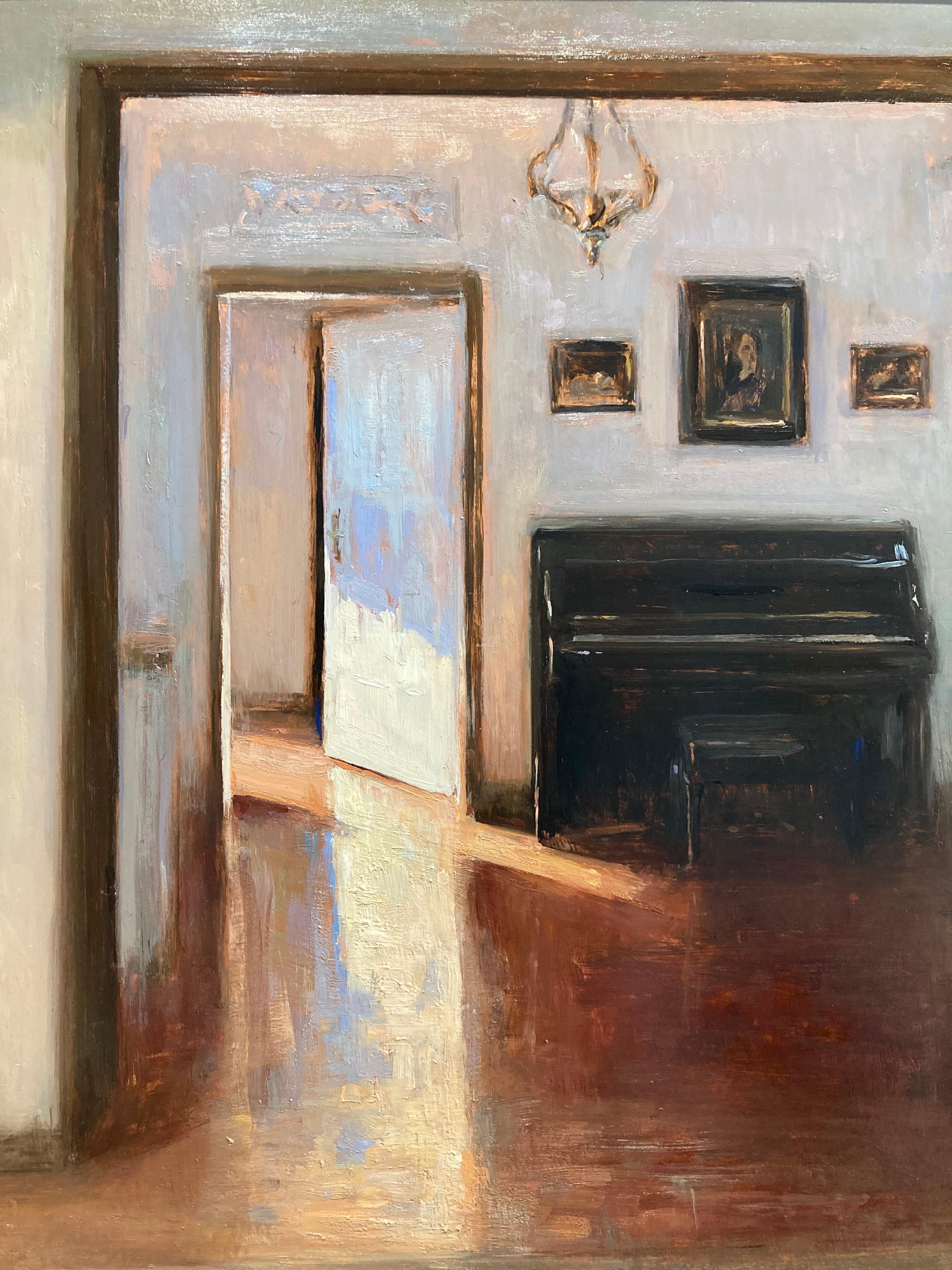 Hammershoi’s successful influence is felt in Franklin’s  “The Sound of Silence” as she paints an interior with more profundity than before.  Franklin, happily, has moved into a farmhouse and her interiors reflect an expansiveness as a result. Here