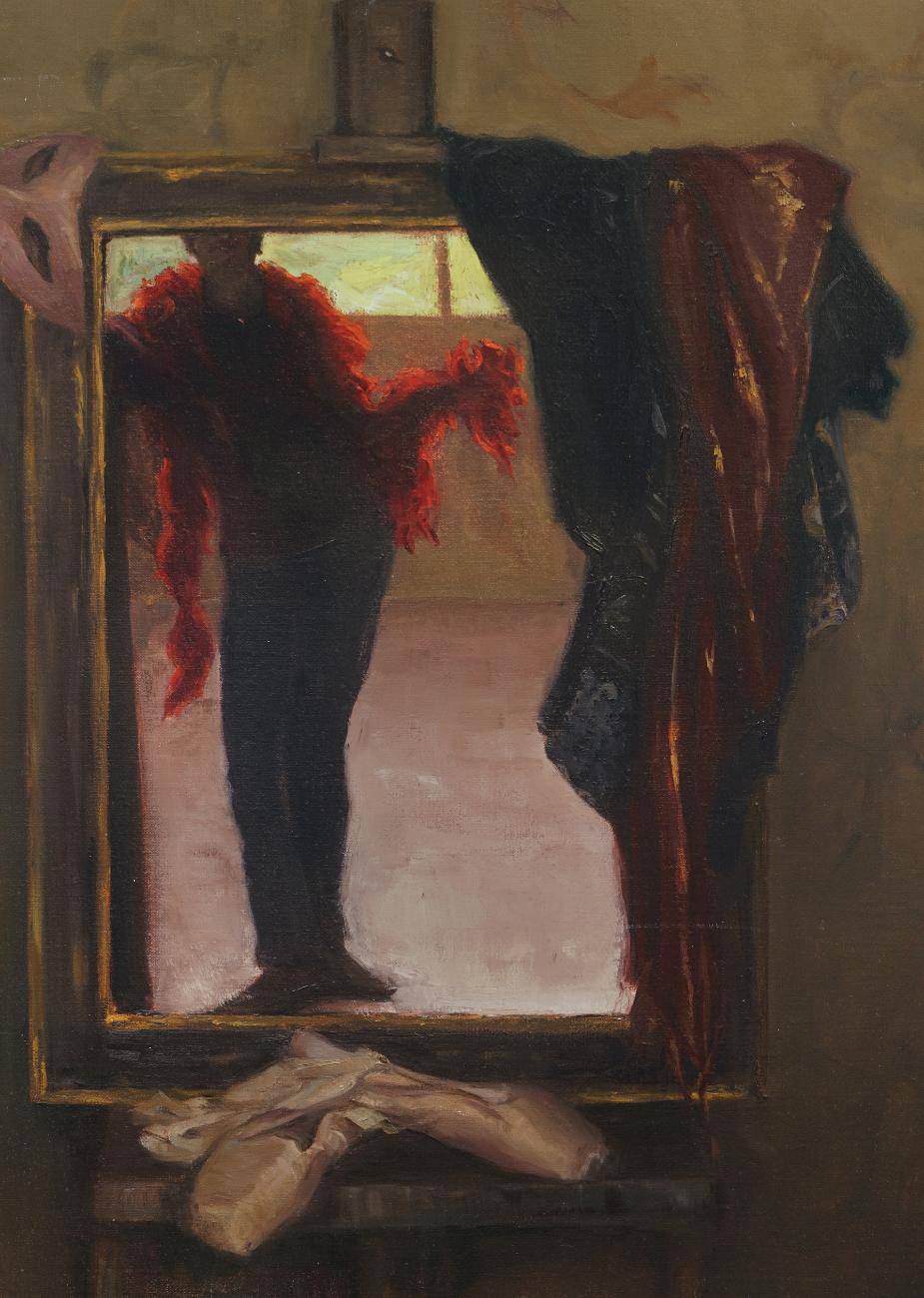 Durch den Blick  Glas  Öl auf Leinwand   Ballett Zwei Gemälde in dem Gemälde (Realismus), Painting, von Melissa Franklin Sanchez