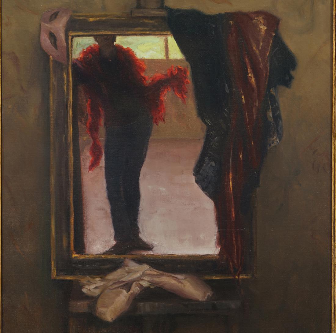 Durch den Blick  Glas  Öl auf Leinwand   Ballett Zwei Gemälde in dem Gemälde (Schwarz), Figurative Painting, von Melissa Franklin Sanchez