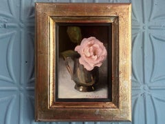 "Rosa de invierno" bodegón impresionista, óleo, una sola rosa, firmado y enmarcado