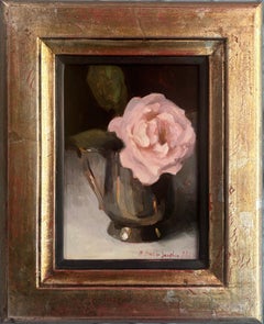 "Rosa de invierno" bodegón impresionista, óleo, una sola rosa, firmado y enmarcado