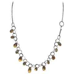 Melissa Joy Manning 14K Yellow Gold Chainlink Necklace w/ Citrine Briolette Drop