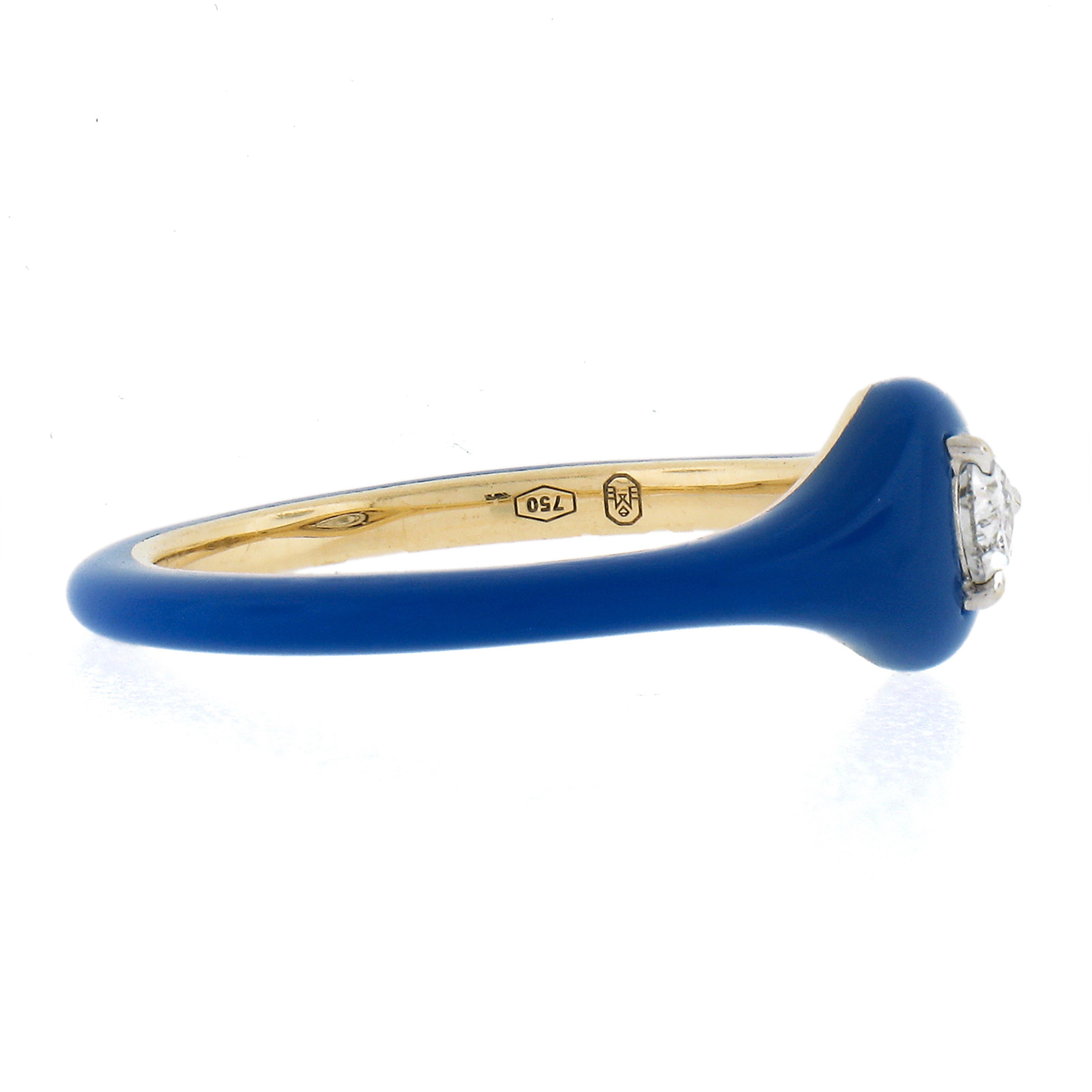 Melissa Kaye 18k Gold 0.43ct Pear Cut Diamond & Blue Enamel Stack Band Ring For Sale 1