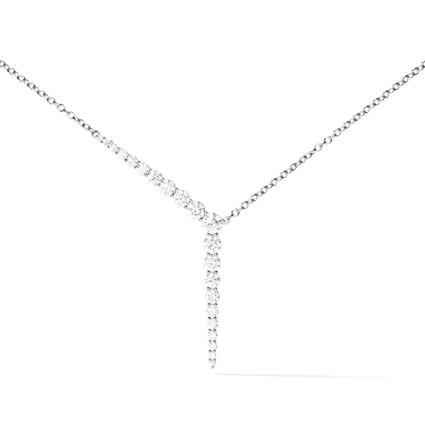 Round Cut Melissa Kaye Aria Y Necklace in 18K White Gold For Sale