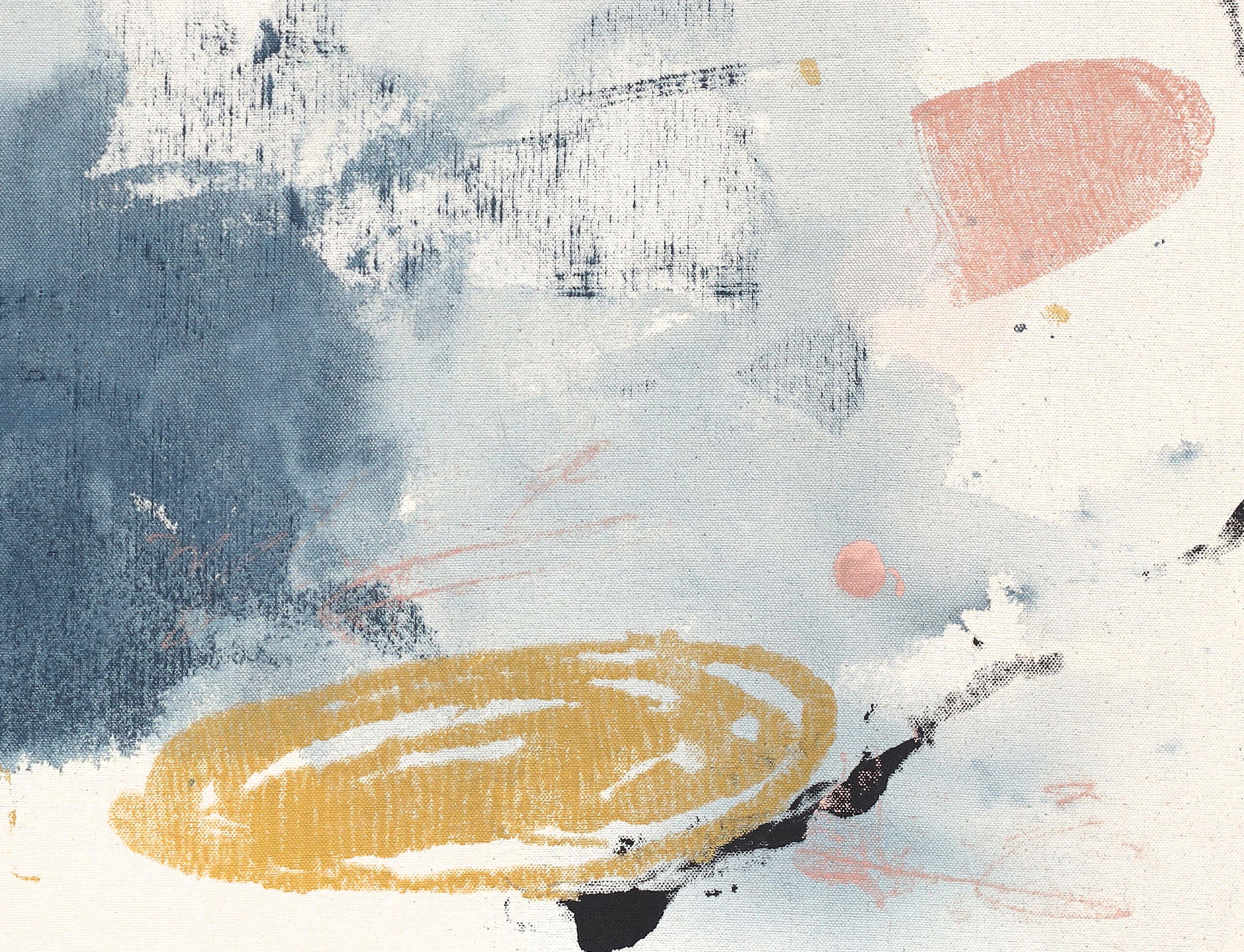 Uccello marino solitario - Solitudine, Pittura, Acrilico su tela - Abstract Painting Grigio di Melissa McGill