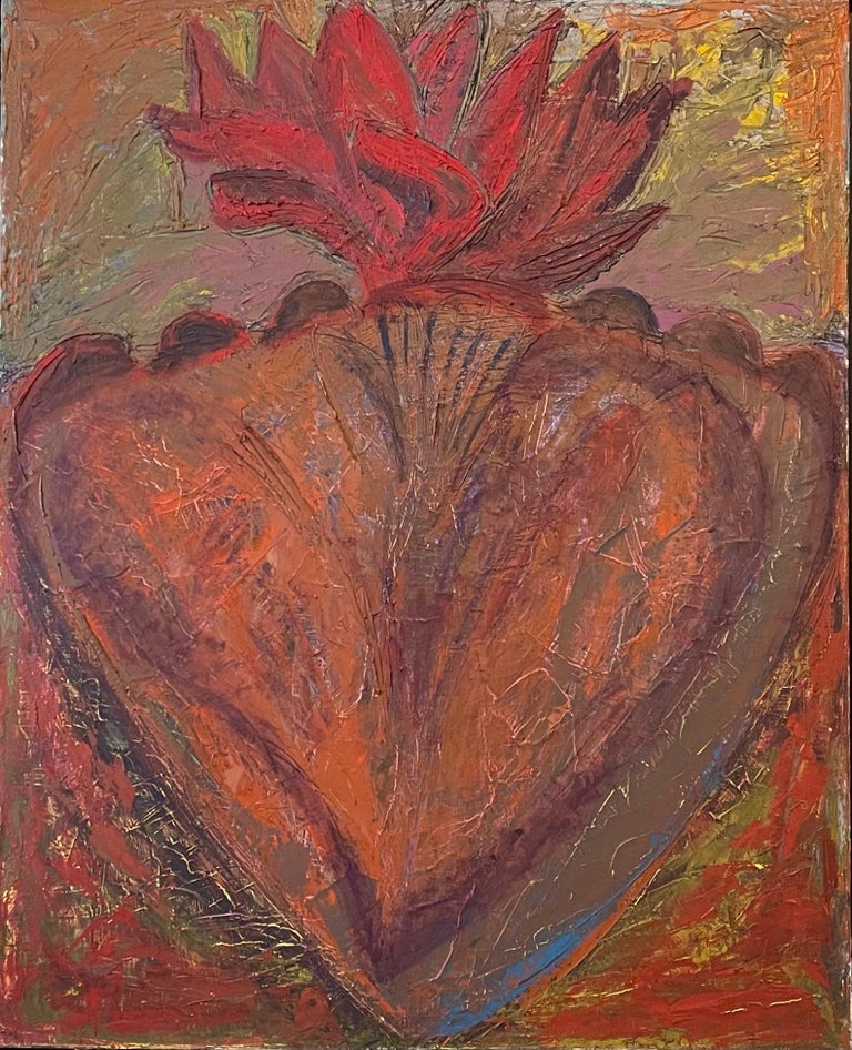 American Abstract Expressionist Artist Melissa Meyer Oil Painting Flaming Heart For Sale 1